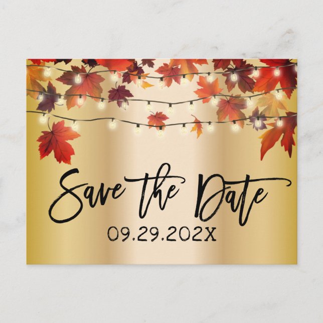 Herbstrückgang Gold-Hochzeit im Herbst Save the Da Ankündigungspostkarte (Vorderseite)