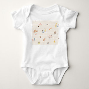 Herbstsaison: farbenfrohe gestreifte Doodles. Baby Strampler