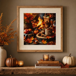 Herbstsaison Pumpkins und Camp Fire AI Poster