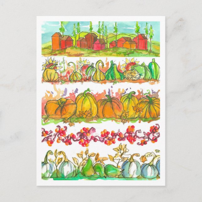 Herbstsaison Wasserfarbenernte Postkarte (Vorderseite)