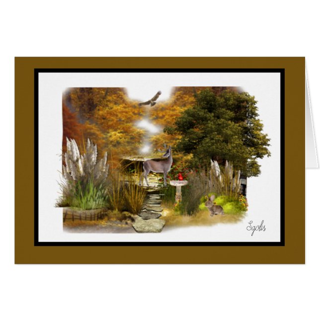 Herbstsaisongarten mit Hirschlemme Inside Card (Vorderseite (Horizontal))