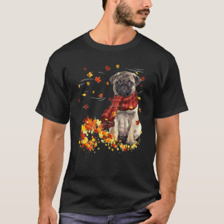 Herbstschal Mops Hund Herbst Blätter fallen T-Shirt