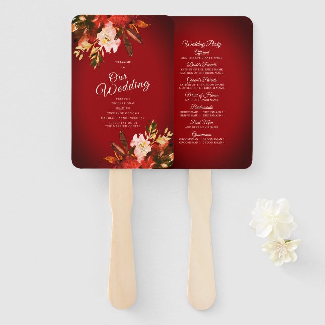 Herbstschläfer floral verbrannte rote Hochzeit Fächer (Vorne und Hinten)