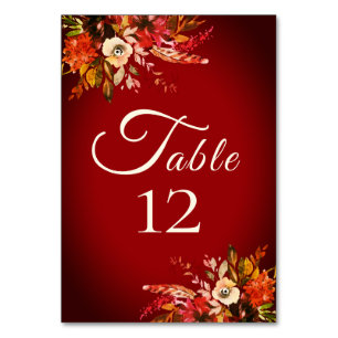 Herbstschläfer floral verbrannte rote Hochzeit Tischnummer