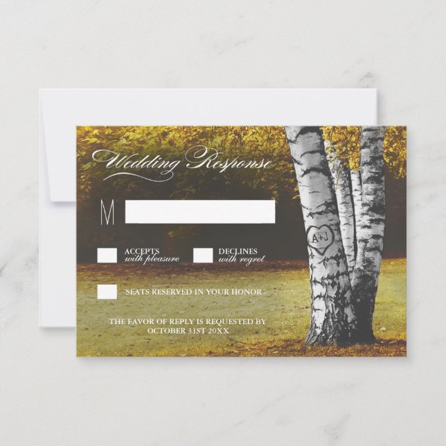 Herbstschnitzel Birch Tree Wedding RSVP Karten (Vorderseite)