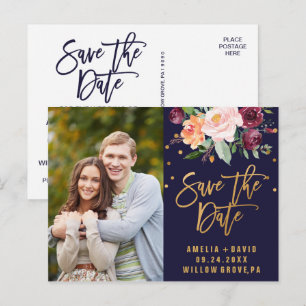 Herbstseavy und Gold-Save the Date Foto Ankündigungspostkarte