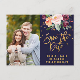 Herbstseavy und Gold-Save the Date Foto Ankündigungspostkarte
