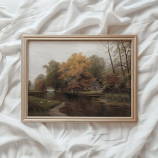 Herbstsee-Druck, Herbstlaub-Wandkunst, Farmhaus Poster