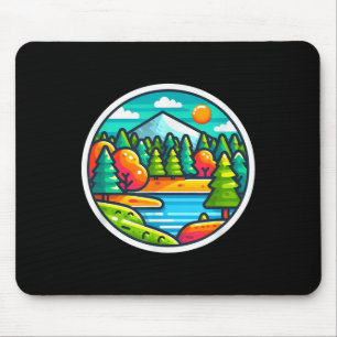 Herbstsee und Waldhügel Herbstfarben Kunst Natur Mousepad