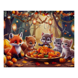 Herbstsegen Goldene Blätter Kürbisse Tiere Poster