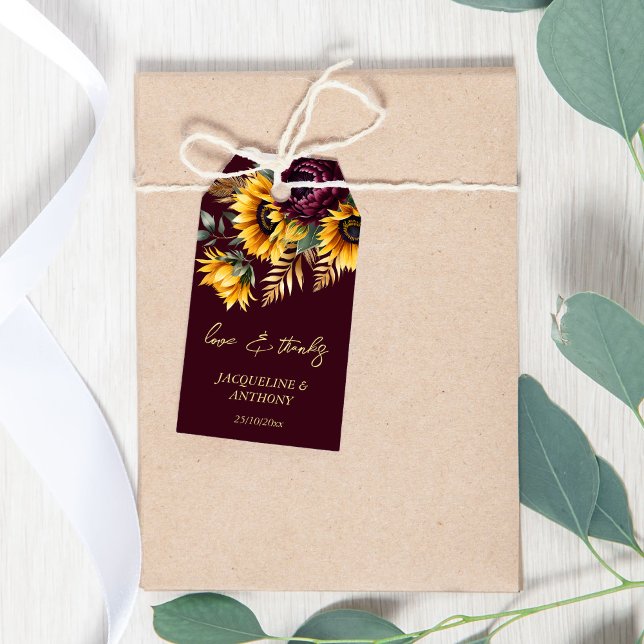 Herbstsommerburgund Sonnenblumen Gastgeschenk Hoch Geschenkanhänger (Fall summer burgundy sunflowers wedding thank you favor gift tags autumn floral moody dark favor tag)