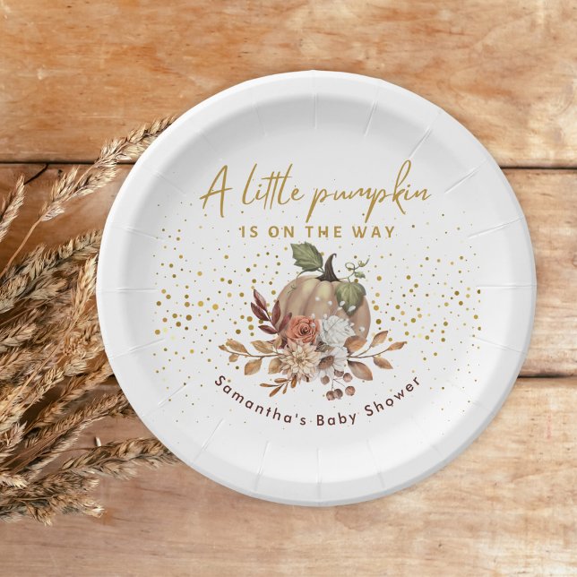 Herbstsonne Sweet Little Pumpkin Baby Dusche Pappteller (Fall Autumn Sweet Little Pumpkin Baby Shower Paper Plates)
