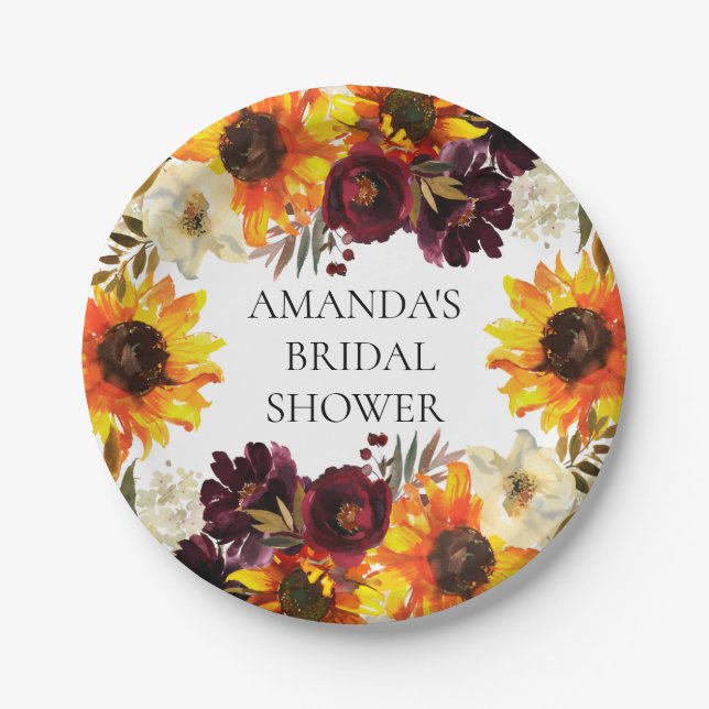 Herbstsonnenblume Bouquet Brautparty Pappteller (Vorderseite)