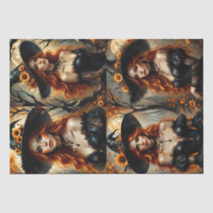 Herbstsonnenblume Hexe mit fiery Red Hair Seidenpapier