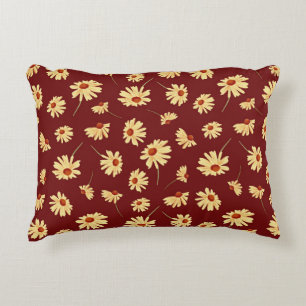 Herbstsonnenblume: Maroon Nahtloses Design Dekokissen