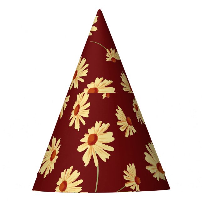 Herbstsonnenblume: Maroon Nahtloses Design Partyhütchen (Vorderseite)
