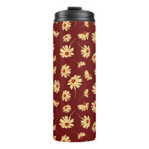 Herbstsonnenblume: Maroon Nahtloses Design Thermosbecher