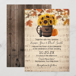 Herbstsonnenblume & Pumpkin Vintage Musikhochzeit Einladung