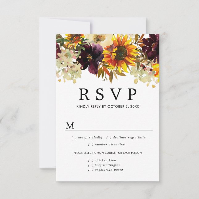 Herbstsonnenblume RSVP-Karte, Optionen zum Essen RSVP Karte (Vorderseite)