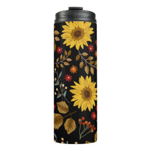 Herbstsonnenblumen: Ahorn Schwarz Hintergrund Thermosbecher