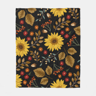 Herbstsonnenblumen: Ahornschwarzer Hintergrund Fleecedecke