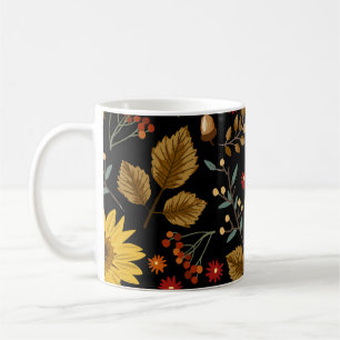 Herbstsonnenblumen: Ahornschwarzer Hintergrund Kaffeetasse