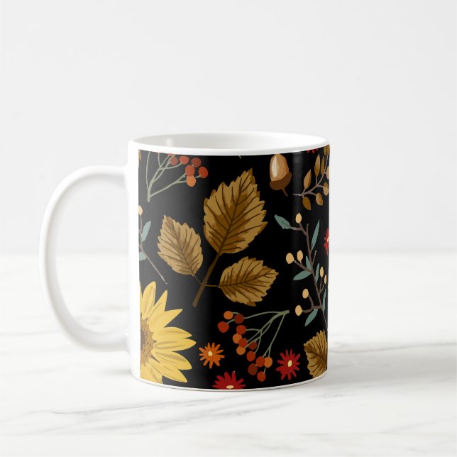 Herbstsonnenblumen: Ahornschwarzer Hintergrund Kaffeetasse (Links)