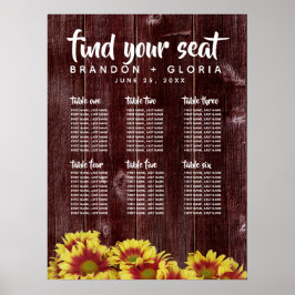 Herbstsonnenblumen auf Rustikaler Holzzaun-Hochzei Poster