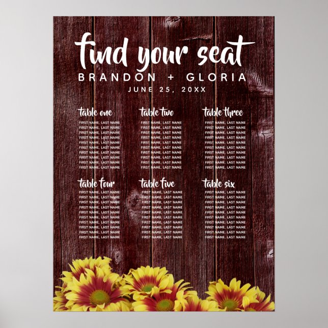 Herbstsonnenblumen auf Rustikaler Holzzaun-Hochzei Poster (Vorne)