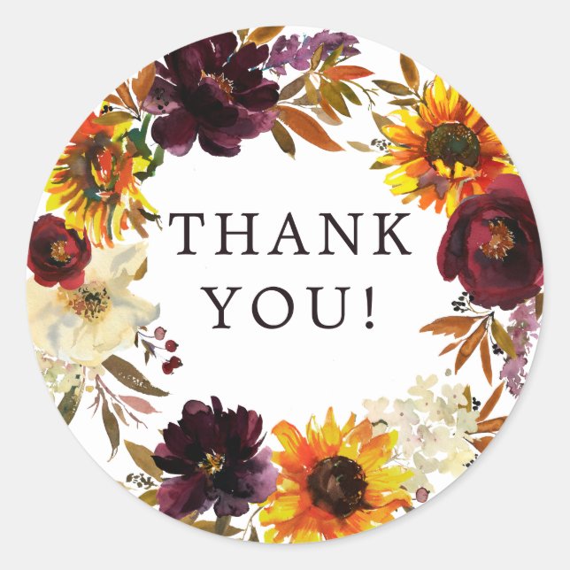 Herbstsonnenblumen Brautparty Classic Rou Runder Aufkleber (Vorderseite)