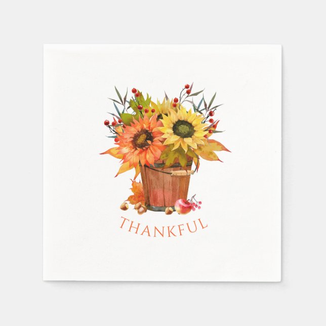 Herbstsonnenblumen Holzbügel dankbar Serviette (Vorderseite)