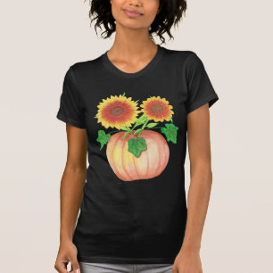 Herbstsonnenblumen in Pumpkin mit Blätter T-Shirts