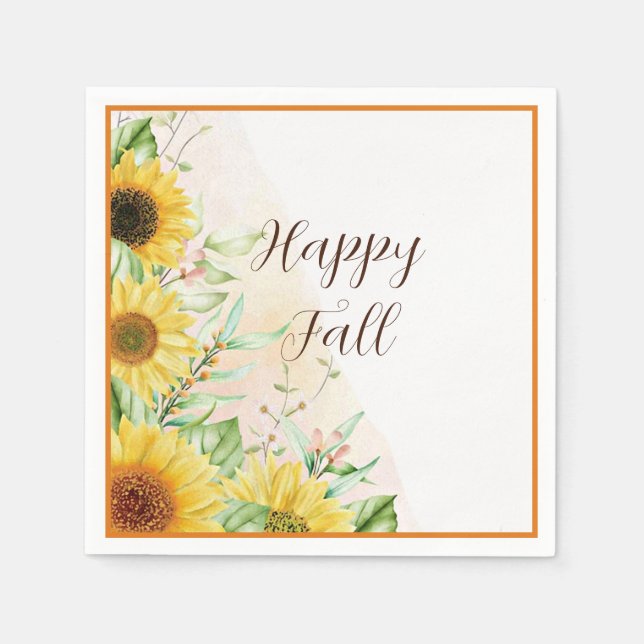 Herbstsonnenblumen mit anpassbarem Text  Serviette (Vorderseite)