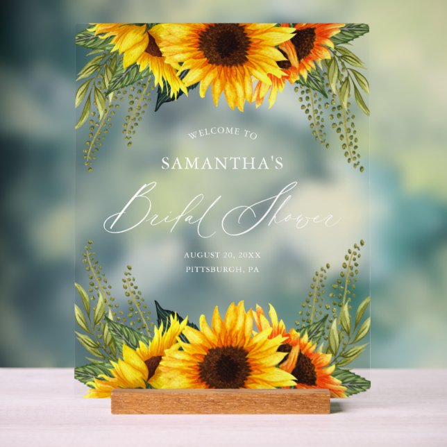Herbstsonnenblumen und grünes Brautparty Willkomme Acrylschild (Neutral)