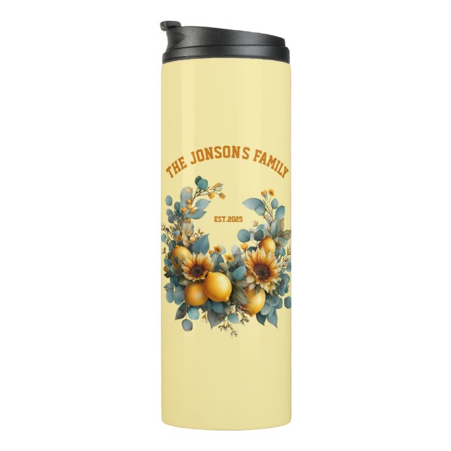 Herbstsonnenblumen und Zitronenfarben Thermosbecher (Nach rechts gedreht)