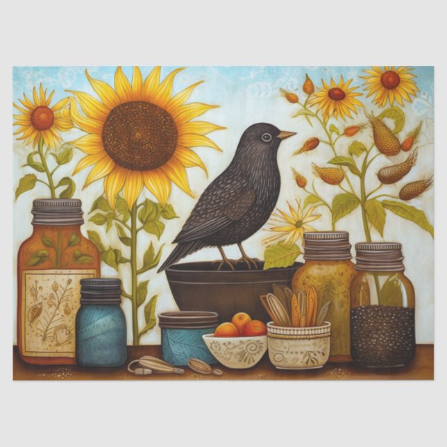 Herbstsonnenvögel auf der Küchentisch-Decoupage Seidenpapier (Vorderseite)