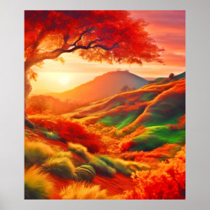 Herbstsonnige Landschaftsmalerei Kunst Poster