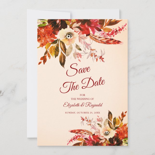 Herbstsplendor floral rot Elfenbein Save the Date Einladung (Vorderseite)