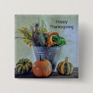 Herbststillleben mit Kürbissen, Blumen Button