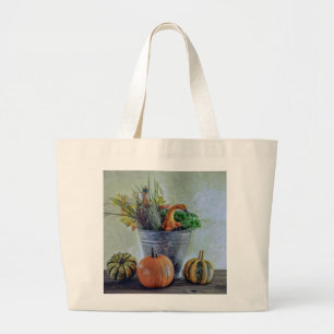 Herbststillleben mit Kürbissen, Blumen Jumbo Stoffbeutel