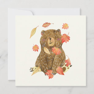Herbststimmung Aquarellbär und fallende Blätter  Karte