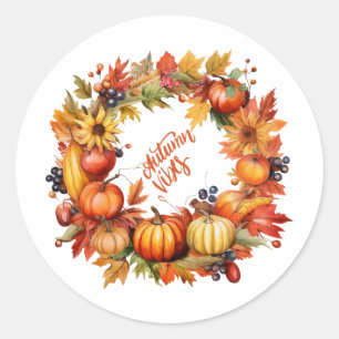 Herbststimmung Bunter Kürbis- und Beerenkranz  Runder Aufkleber