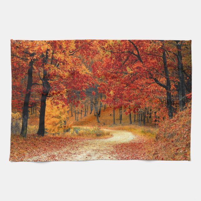 Herbststraße Geschirrtuch (Horizontal)