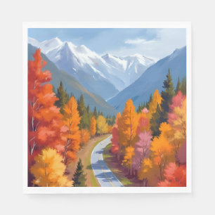Herbststraße Herbstlaub Wasserfarbe Natur Serviette