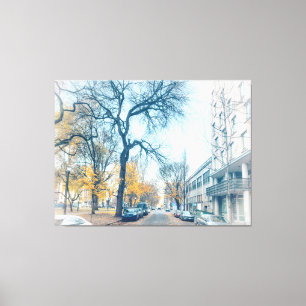 Herbststraße mit Bäumen und Autos Leinwanddruck