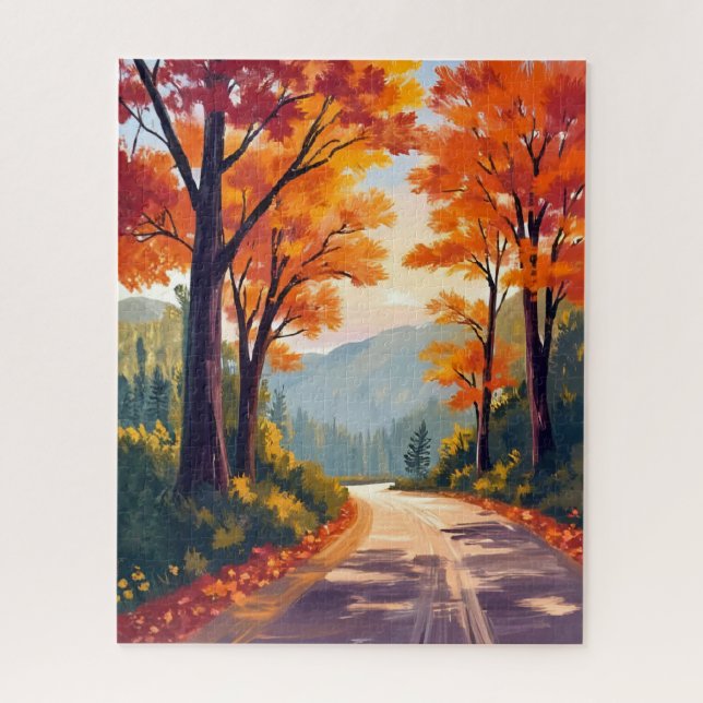 Herbststraße | Wasserfarbe Herbstlaub Blätter (Vertikal)