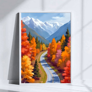 Herbststraße   Wasserfarben-Natur Herbstlaub Poster