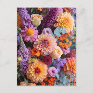 Herbststrauß mit Dahlien, Freesien und Gerbera Postkarte