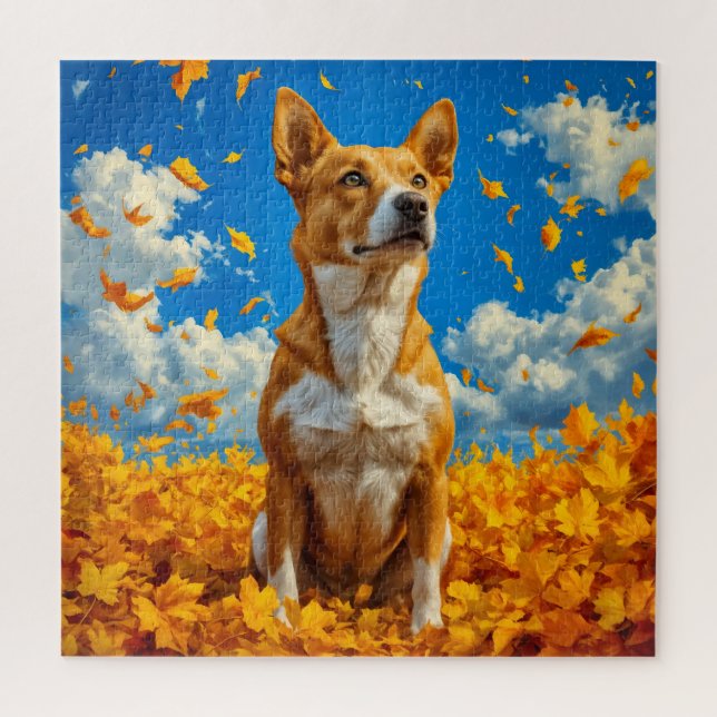 Herbstsymphonie: Ein Hund, der mitten unter sinken (Vertikal)