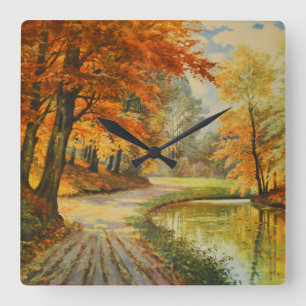 Herbstszene Quadratische Wanduhr